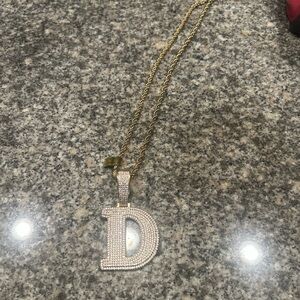 Gold Initial 'D' Pendant Necklace real gold necklace